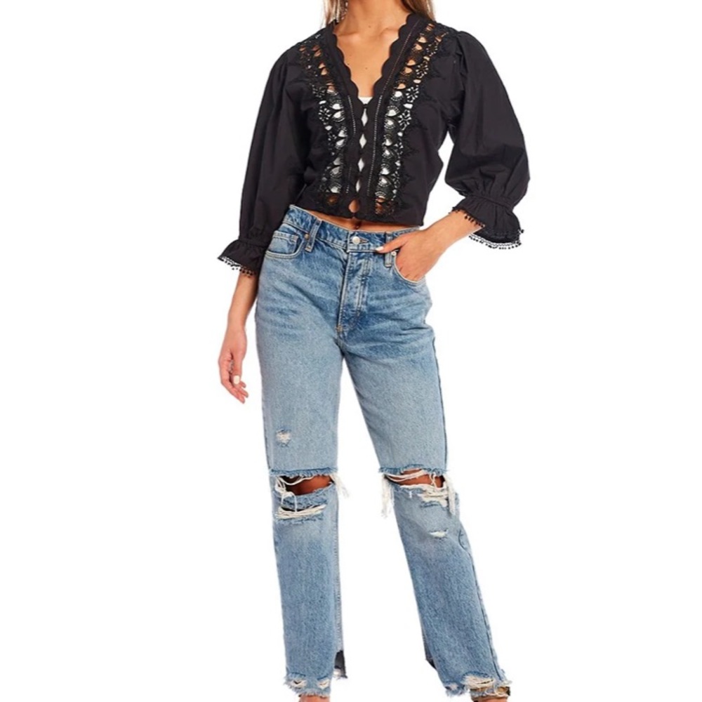 Louella Embroidered Black Top - Picture 2 of 5